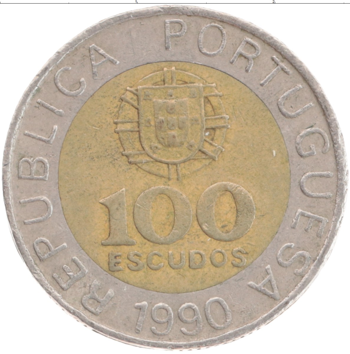 Монета 100 эскудо Португалии 1990 года Биметалл