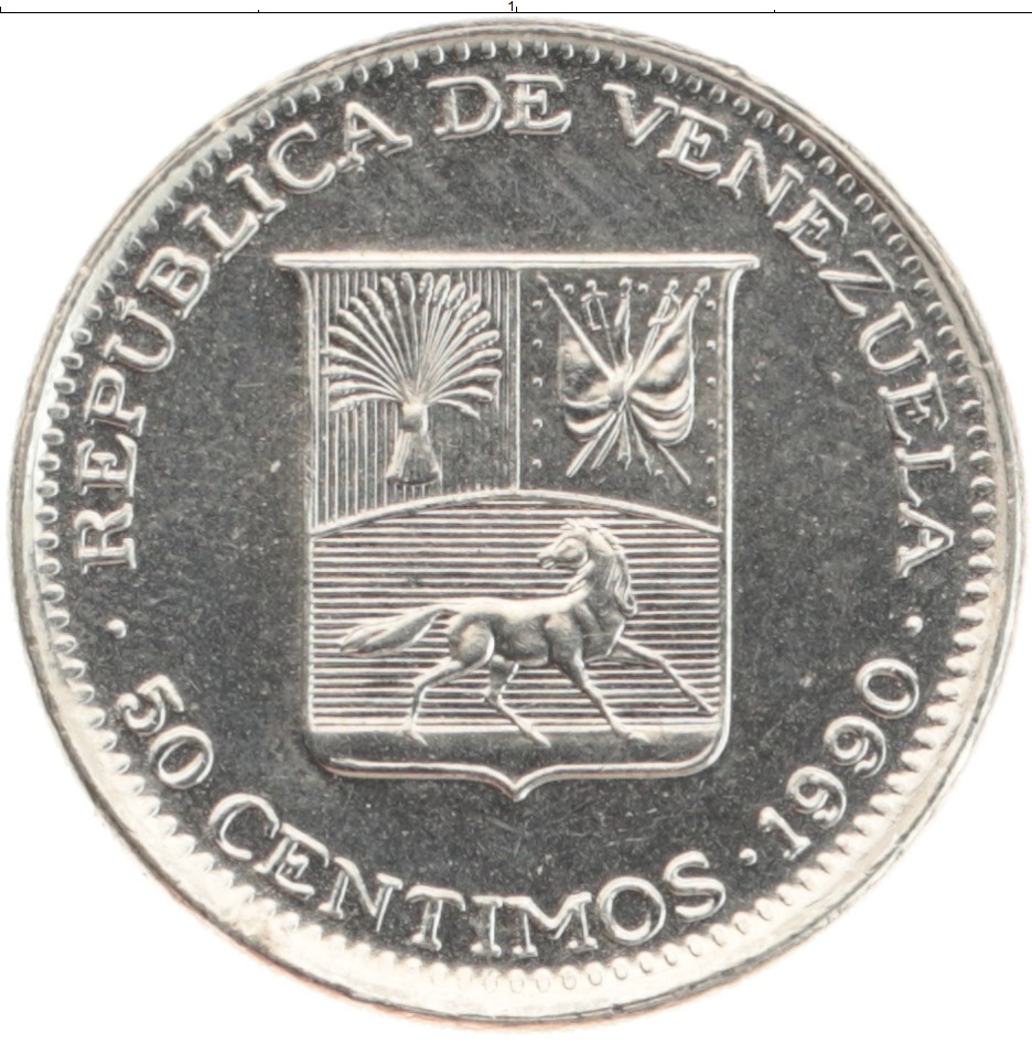 Монета 50 сентим Венесуэлы 1990 года Медно-никель