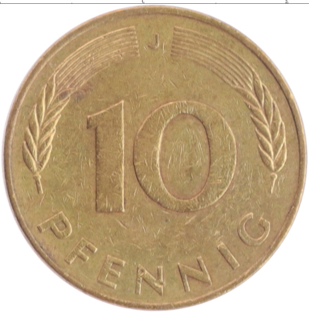 Монета 10 пфеннигов ФРГ 1979 года Латунь J
