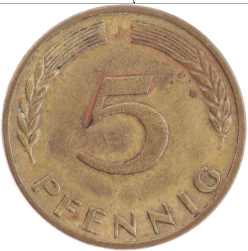 Монета 5 пфеннигов ФРГ 1950 года Латунь J
