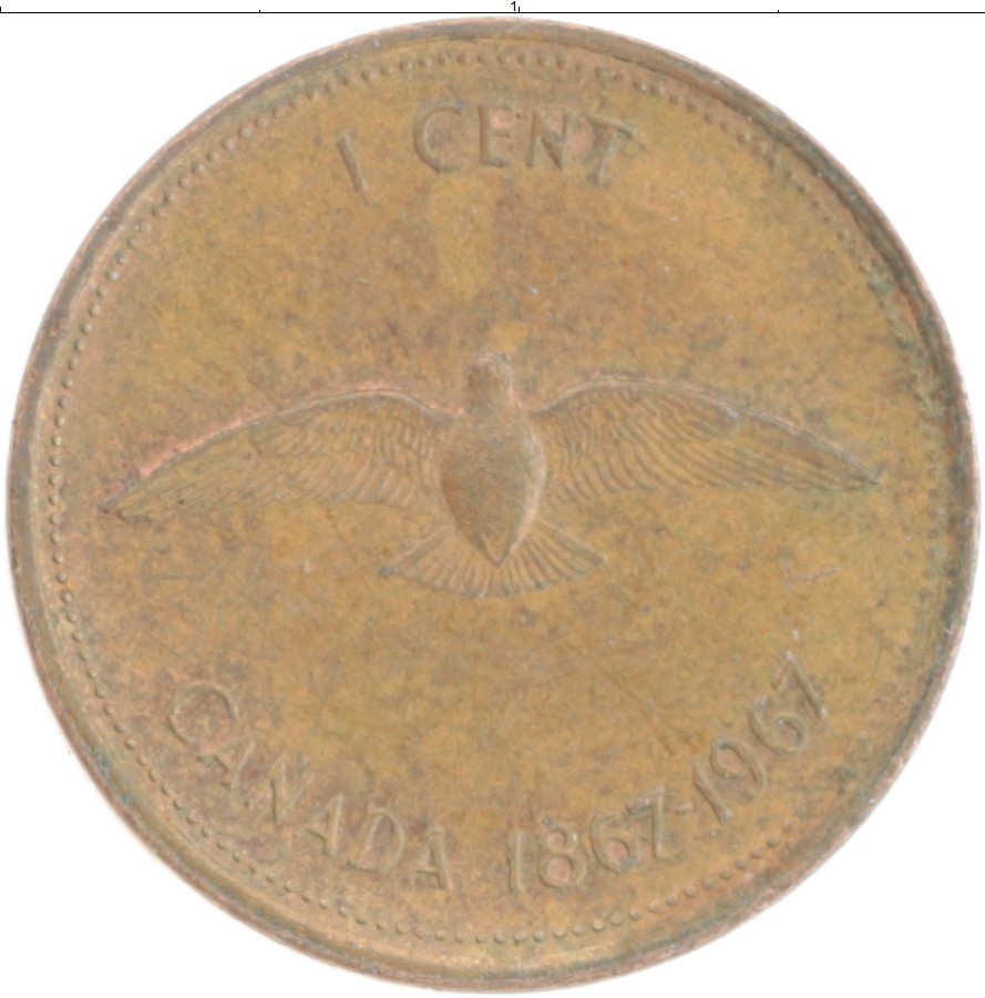 Монета цент Канады 1967 года Бронза Елизавета II