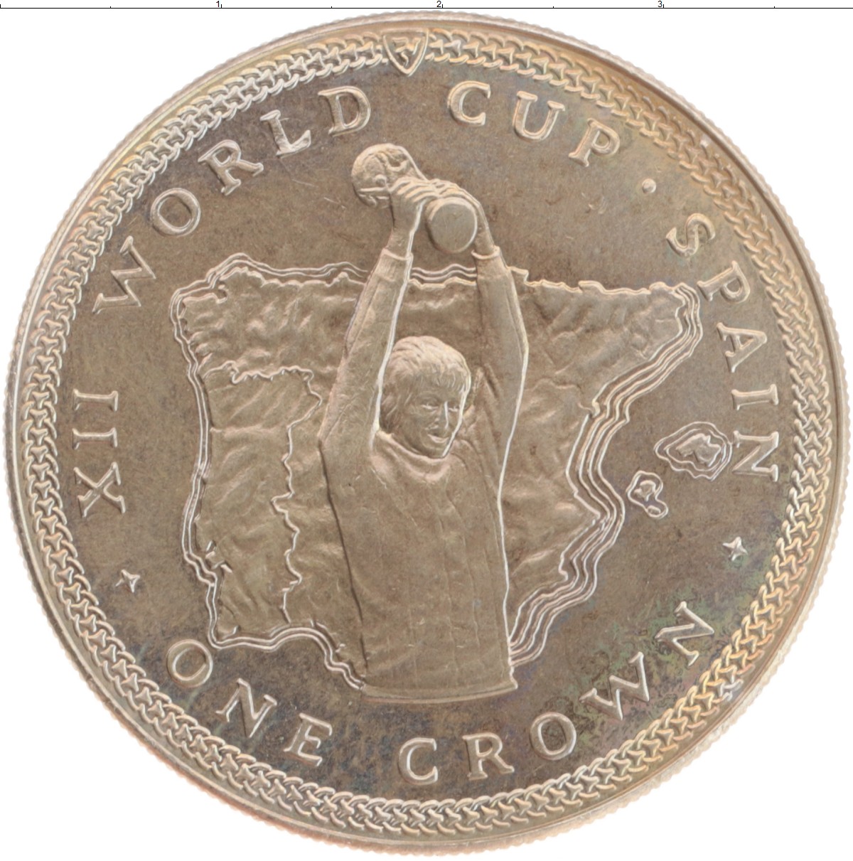 Монета крона Острова Мэн 1982 года Медно-никель Чемпионат мира по футболу в Испании