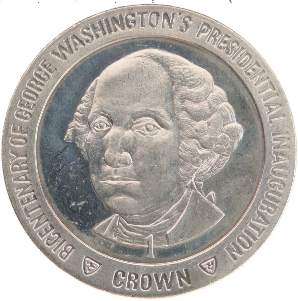 Монета крона Острова Мэн 1989 года Медно-никель 200 лет инаугурации Джорджа Вашингтона