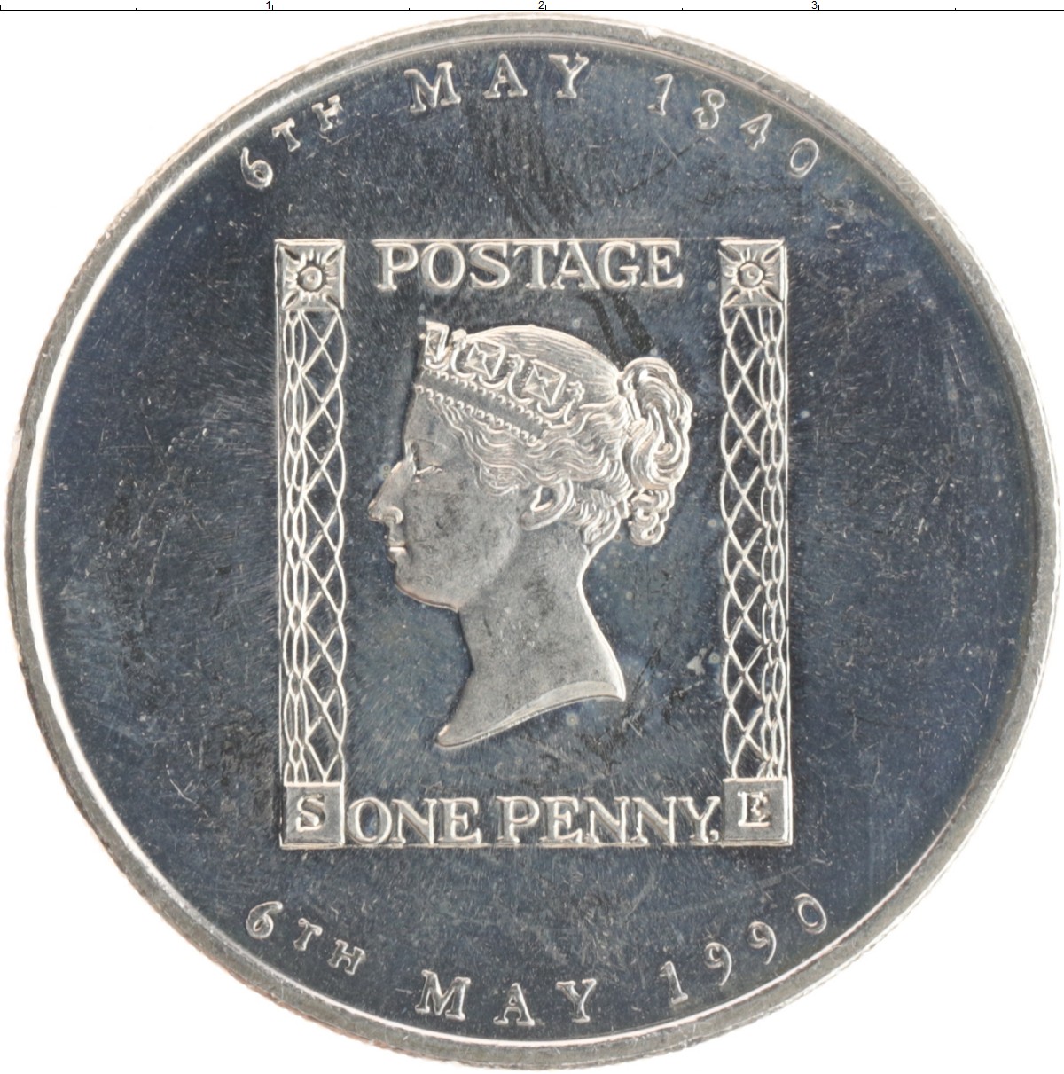 Монета Жетон Острова Мэн 1990 года Медно-никель 150 лет первой почтовой марке Черный пенни