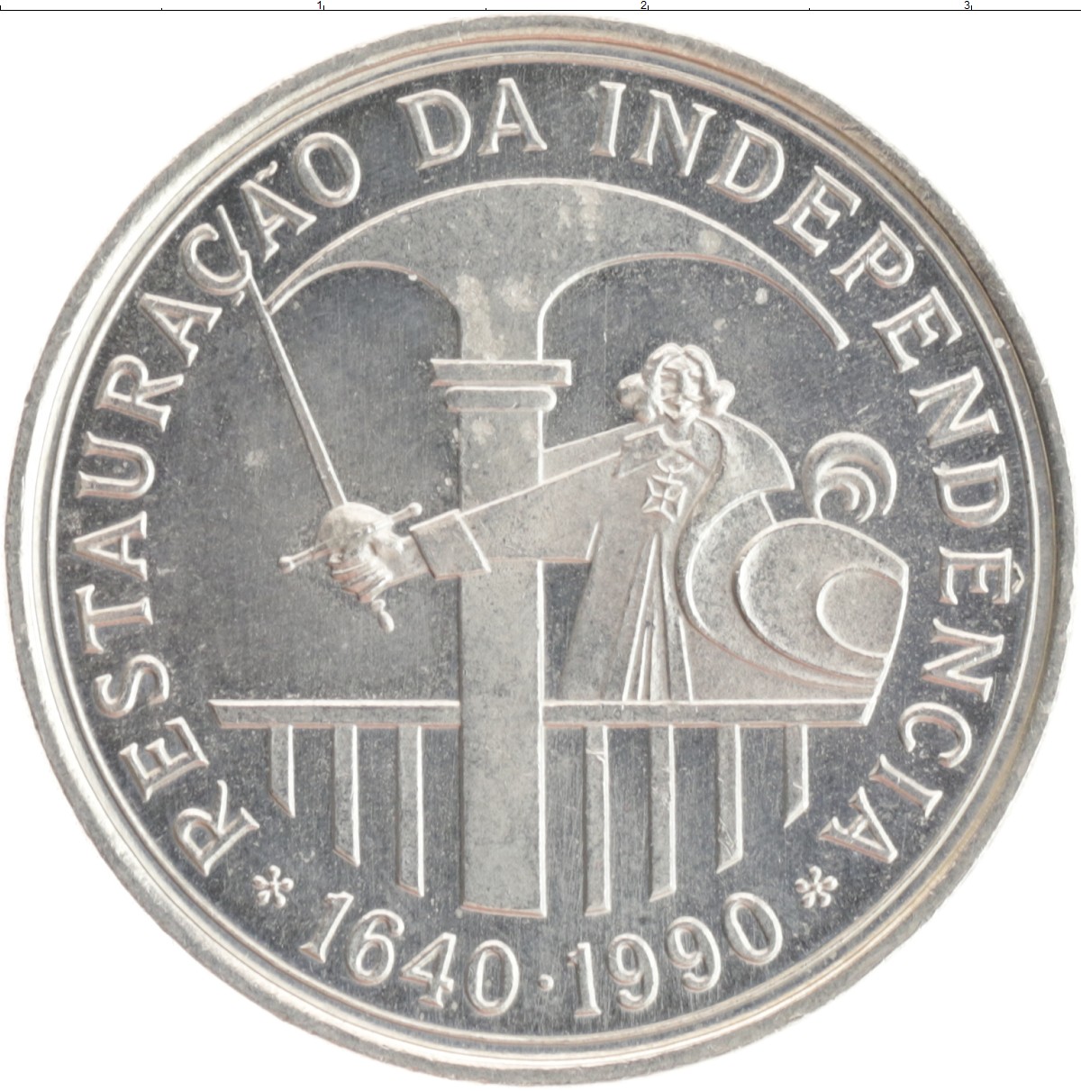Монета 100 эскудо Португалии 1990 года Медно-никель 350 лет Восстановления независимости Португалии