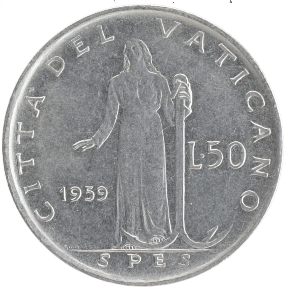 Монета 50 лир Ватикана 1959 года Медно-никель Иоанн XXIII
