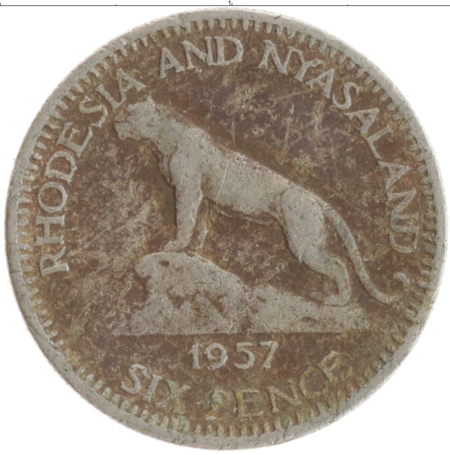 Монета 6 пенсов Родезии 1957 года Медно-никель Елизавета II