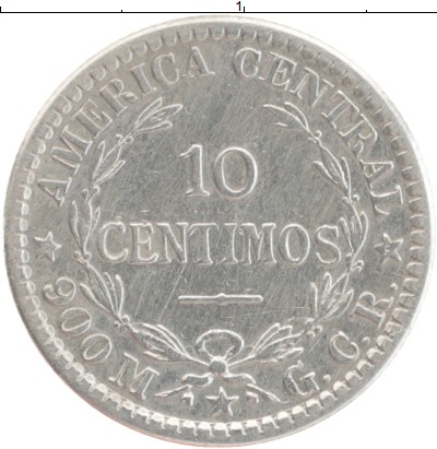 

Монеты Клуб Нумизмат, Монета Коста-Рика 10 сентим 1910 Серебро XF