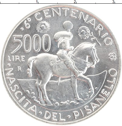 

Монеты Клуб Нумизмат, Монета Италия 5000 лир 1995 600 лет Антонио Пизанелло Серебро UNC