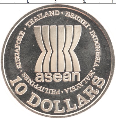 

Монеты Клуб Нумизмат, Монета Сингапур 10 долларов 1987 20 лет АСЕАН Серебро Proof-
