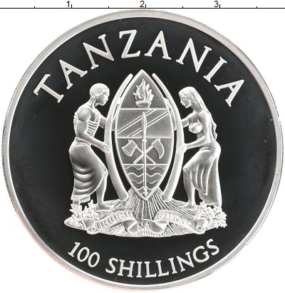 

Монеты Клуб Нумизмат, Монета Танзания 100 шиллингов 2016 Цветная Посеребрение Proof