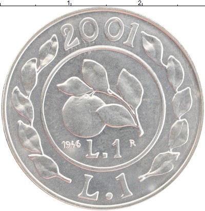 Монета Италия 1 лира 2001 История лиры - лира 1946 года Серебро UNC