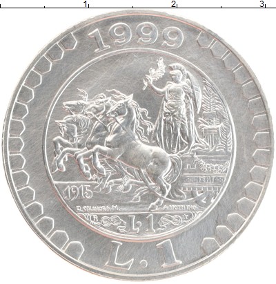 Монета Италия 1 лира 1999 История лиры - лира 1915 года Серебро UNC