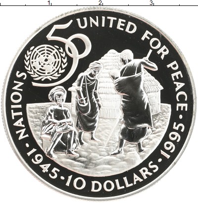 

Монеты Клуб Нумизмат, Монета Намибия 10 долларов 1995 50 лет ООН Серебро Proof