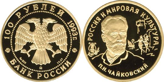 Юбилейная монета 
П.И.Чайковский 100 рублей