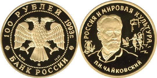 Юбилейная монета 
П.И.Чайковский 100 рублей