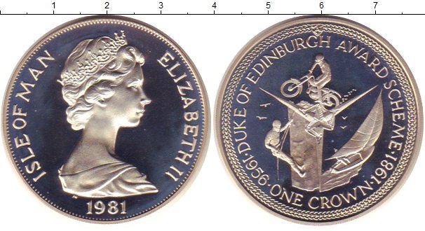 

Монеты Клуб Нумизмат, Монета Остров Мэн 1 крона 1981 Елизавета II Медно-никель Proof-