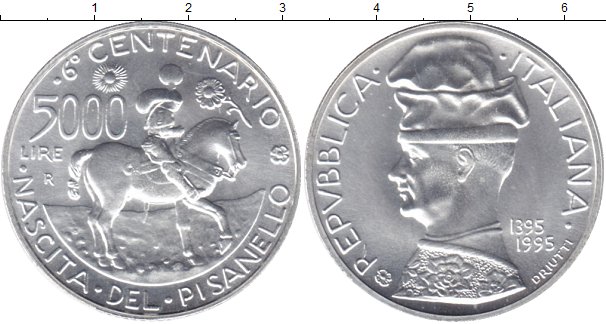 

Монеты Клуб Нумизмат, Монета Италия 5000 лир 1995 Антонио Пизанелло Серебро UNC
