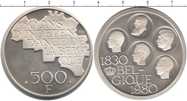 500 франков в рублях. Монеты 6 правителей серебро бельгия500 ф.