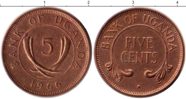 

Монеты Клуб Нумизмат, Монета Уганда 5 центов 1966 Бронза UNC-