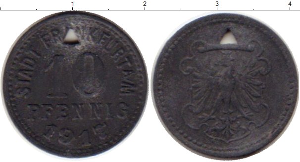 Монета 10 пфеннигов Германия : Нотгельды 1917 года Цинк Франкфурт