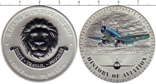 Монета Бурунди 5000 франков 2015 История авиации Серебро Proof