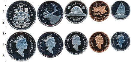 Набор монет Канада Набор монет 1990 года Медно-никель 1990 Proof