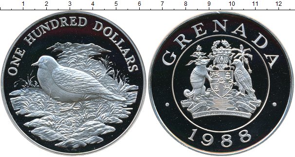 

Монеты Клуб Нумизмат, Монета Гренада 100 долларов 1988 Птица Серебро Proof