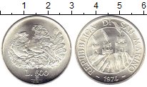 Монета Сан-Марино 500 лир 1974 Птицы Серебро UNC-