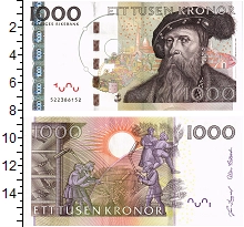 банкнота(бона) - швеция 1.000 крон - подробная информация фото 1