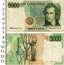 банкнота(бона) - италия 5.000 лир - подробная информация фото 1
