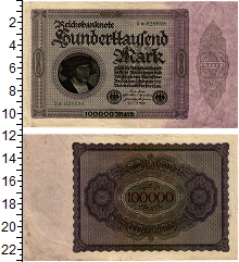 банкнота(бона) - веймарская республика 100.000 марок - подробная информация фото 1
