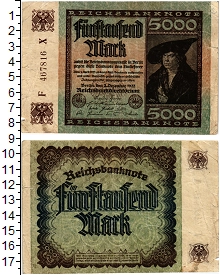 банкнота(бона) - веймарская республика 5.000 марок - подробная информация фото 1