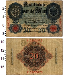 банкнота(бона) - германия 20 марок - подробная информация фото 1