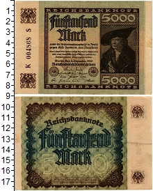 банкнота(бона) - веймарская республика 5.000 марок - подробная информация фото 1