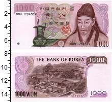 банкнота(бона) - южная корея 1000 вон - подробная информация фото 1