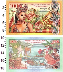 банкнота(бона) - гваделупа 1000 франков - подробная информация фото 1