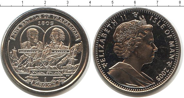 Монета Остров Мэн 1 крона 2005 200-летие Трафальгарской битвы Мед...